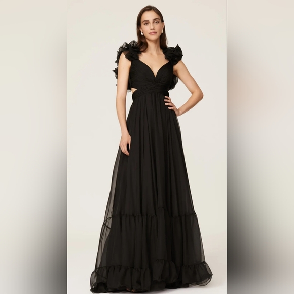 Mac Duggal Dresses & Skirts - Mac Duggal? Black Ruffle Tiered Cut-Out Chiffon Gown Size 10 NEW (read)
